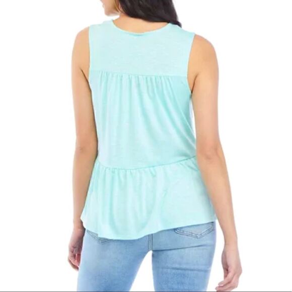 Belle Du Jour Tiered Tank Top Aqua NWT Crew Neck Sleeveless Boho Tier Spring S - Picture 2 of 11